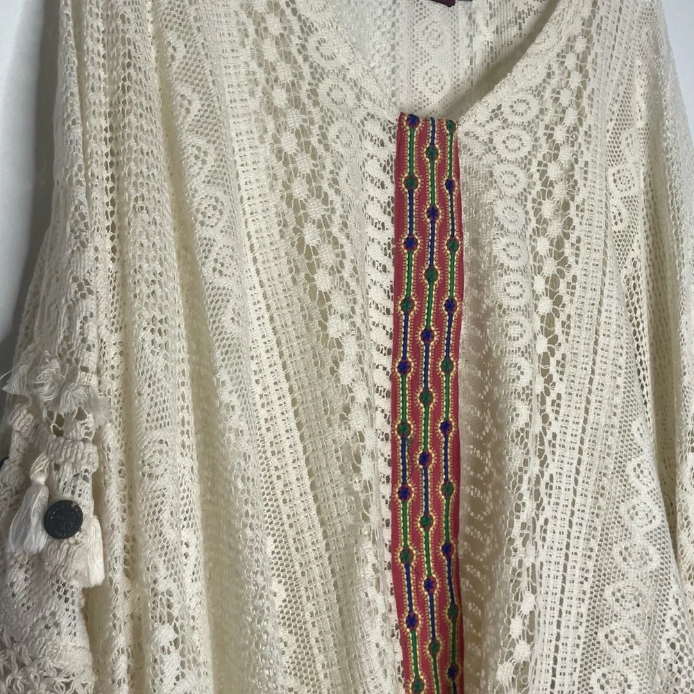 Avani Del Amour pullover Boho 100% Cotton crochet hippie Fringe poncho Size S/M - Picture 13 of 15
